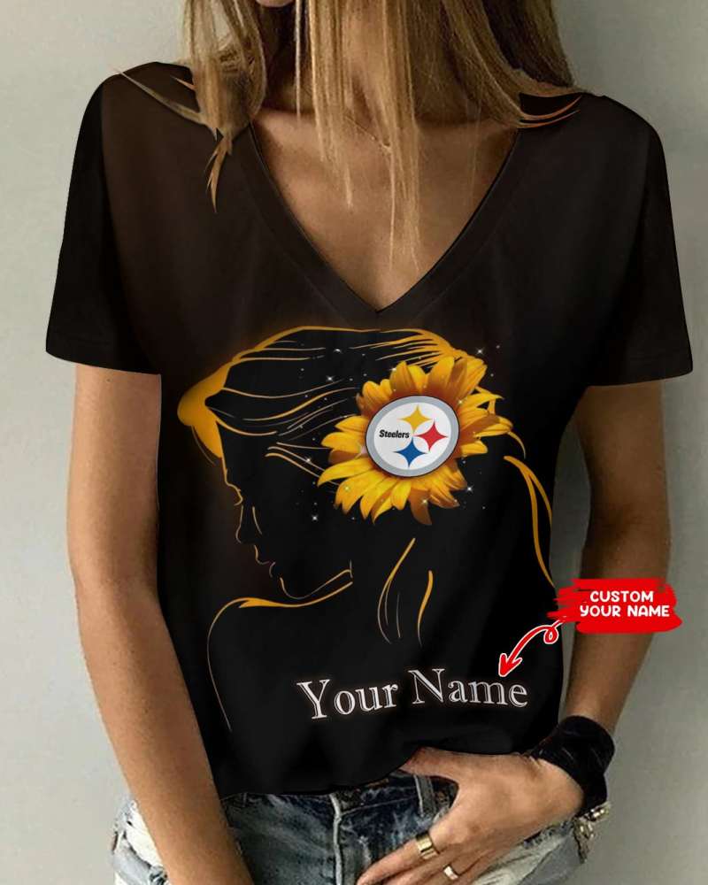 Pittsburgh Steelers Personalized V-neck T-shirt