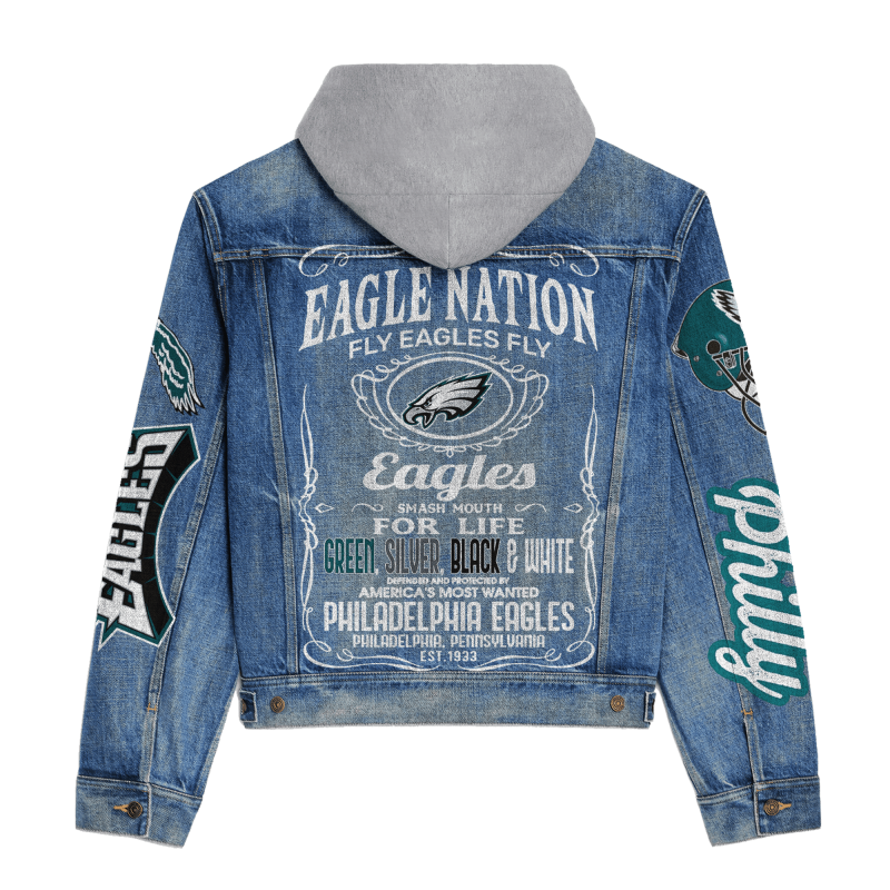 Philadelphia Eagles Hooded Denim Jacket Side View