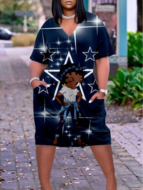 Dallas Cowboys V-neck Casual Pocket Dress