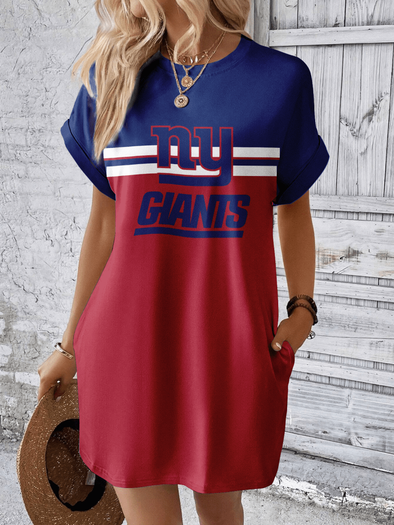 New York Giants Women Hidden Pocket Batwing Casual Dress