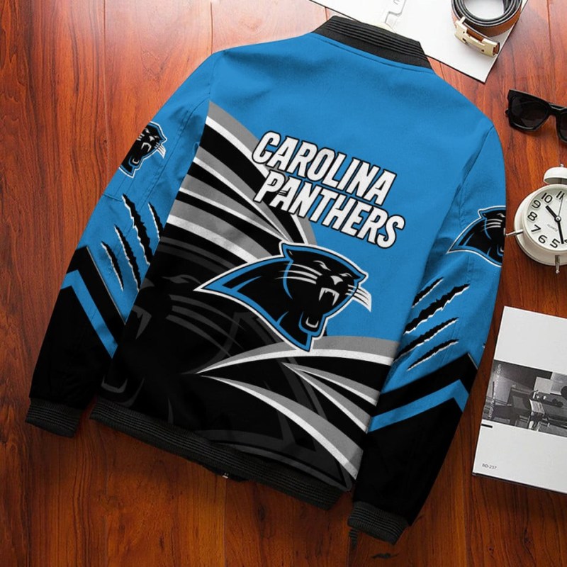 Carolina Panthers Personalized Bomber Jacket Side View