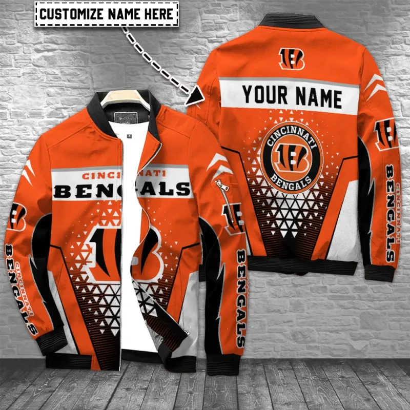 Cincinnati Bengals Personalized Bomber Jacket Front View