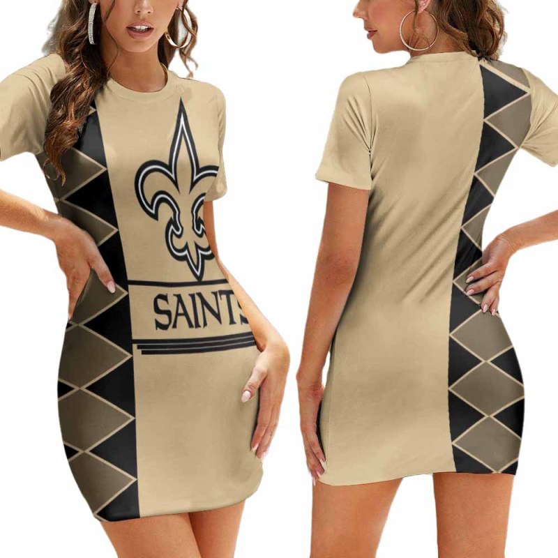 New Orleans Saints Short Sleeve Bodycon Mini Dress