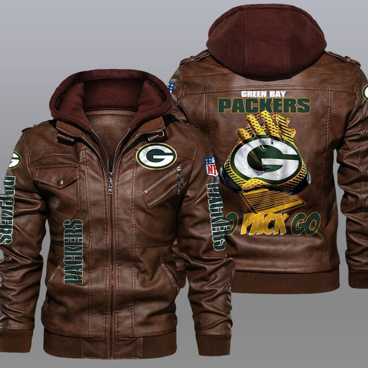 Green Bay Packers Leather Jacket Back View