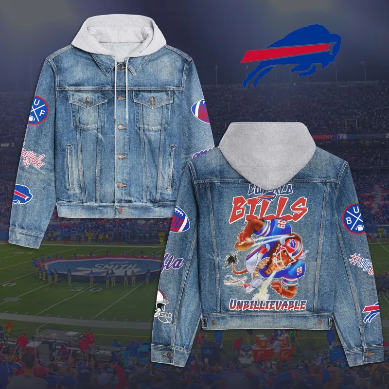 Buffalo Bills Premium Hooded Denim Jacket Image 1