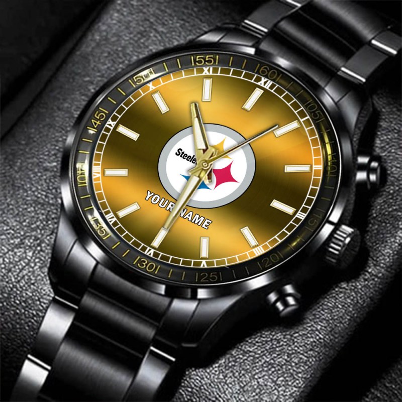 Pittsburgh Steelers NFL Personalized Black Hand Watch