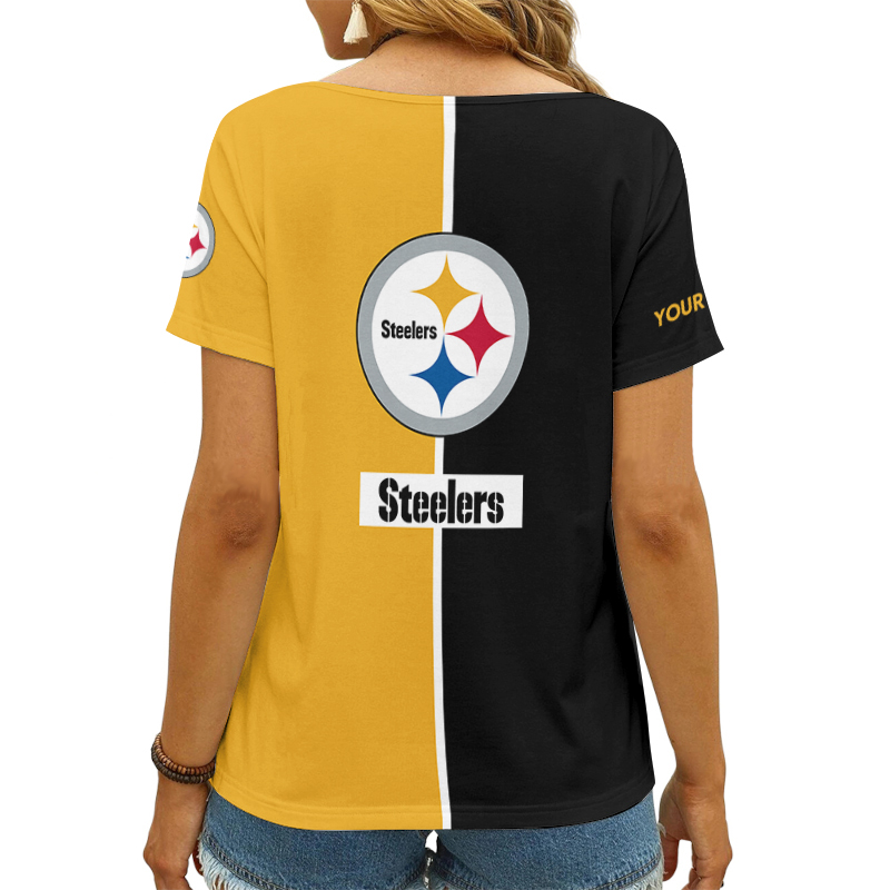 Pittsburgh Steelers Personalized V-neck Women T-shirt Image 3