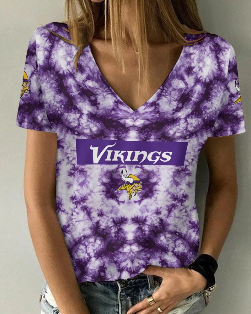 Minnesota Vikings Summer V-neck Women T-shirt