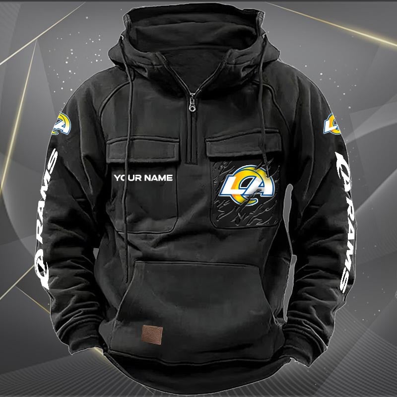 Los Angeles Rams Personalized Multi-Pockets Zip Hoodie