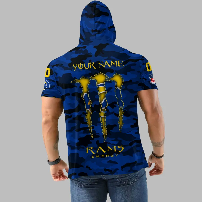 Los Angeles Rams Personalized Camo Short Sleeve Hoodie Back