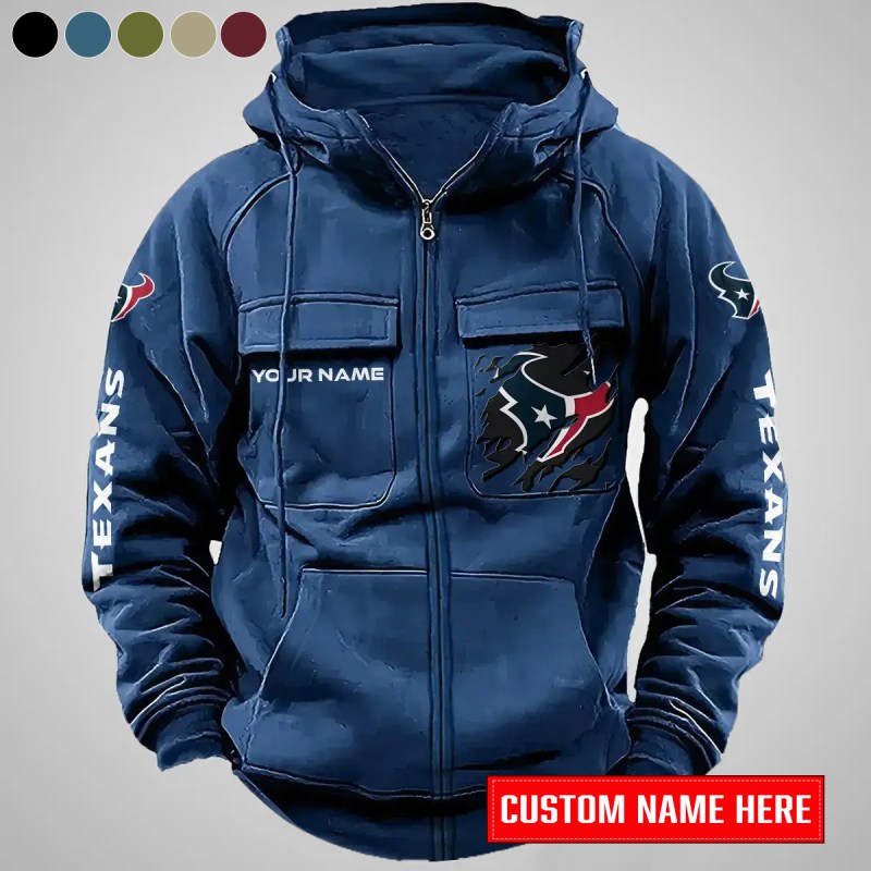 Houston Texans Multi-Pockets Zip-Up Hoodie Navy