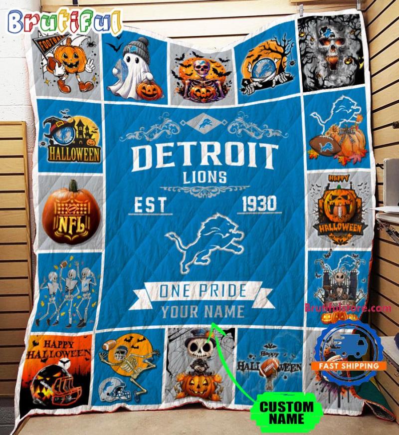 Detroit Lions Pumpkin Halloween Quilt Blanket