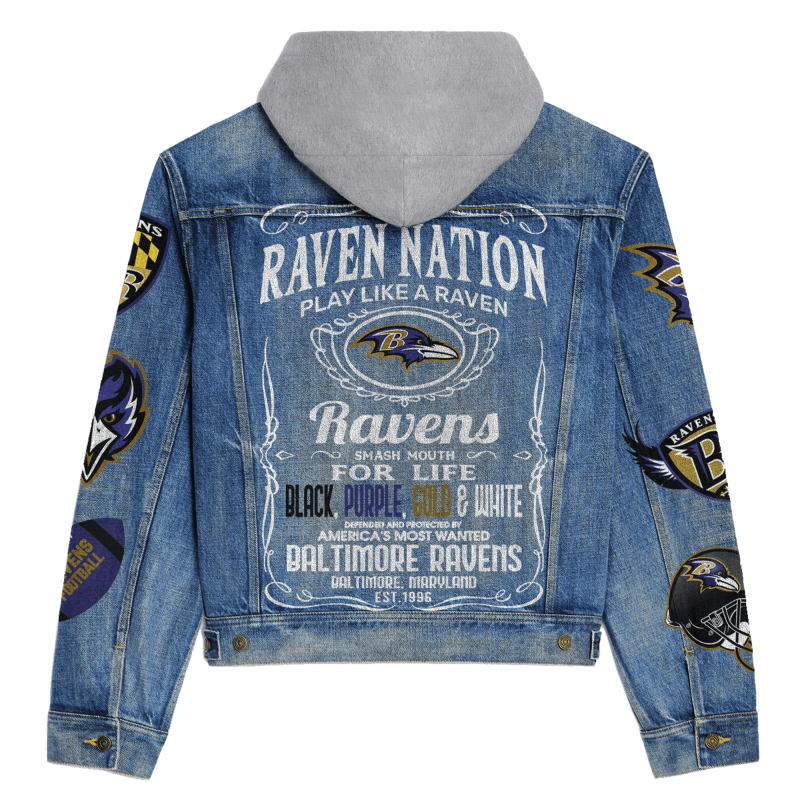 Baltimore Ravens Premium Hooded Denim Jacket Back View