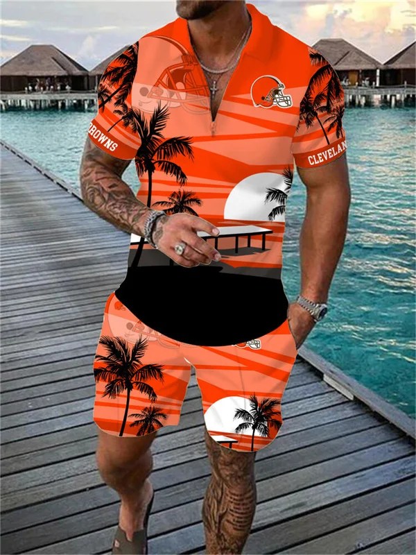 Cleveland Browns Zip Polo Shirt and Shorts