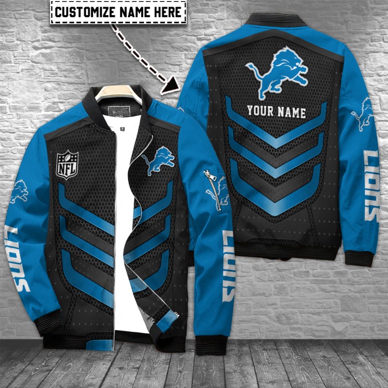 Detroit Lions Personalized Bomber Jacket front view