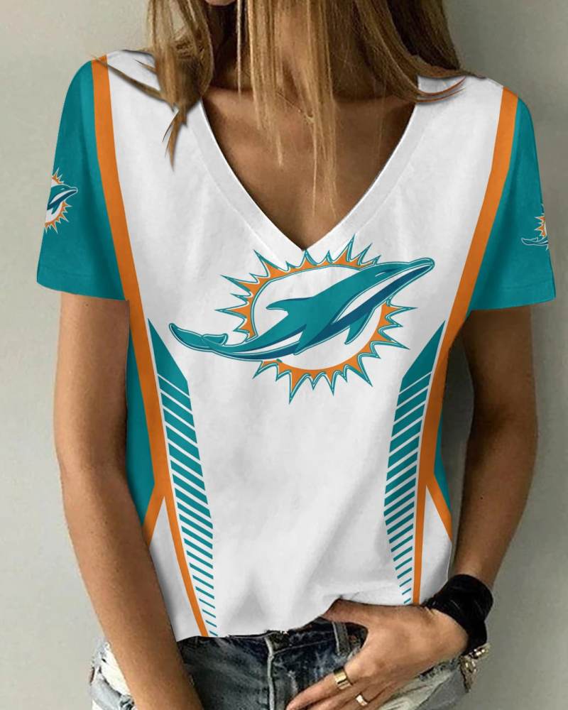 Miami Dolphins V-neck Women T-shirt Mockup 1