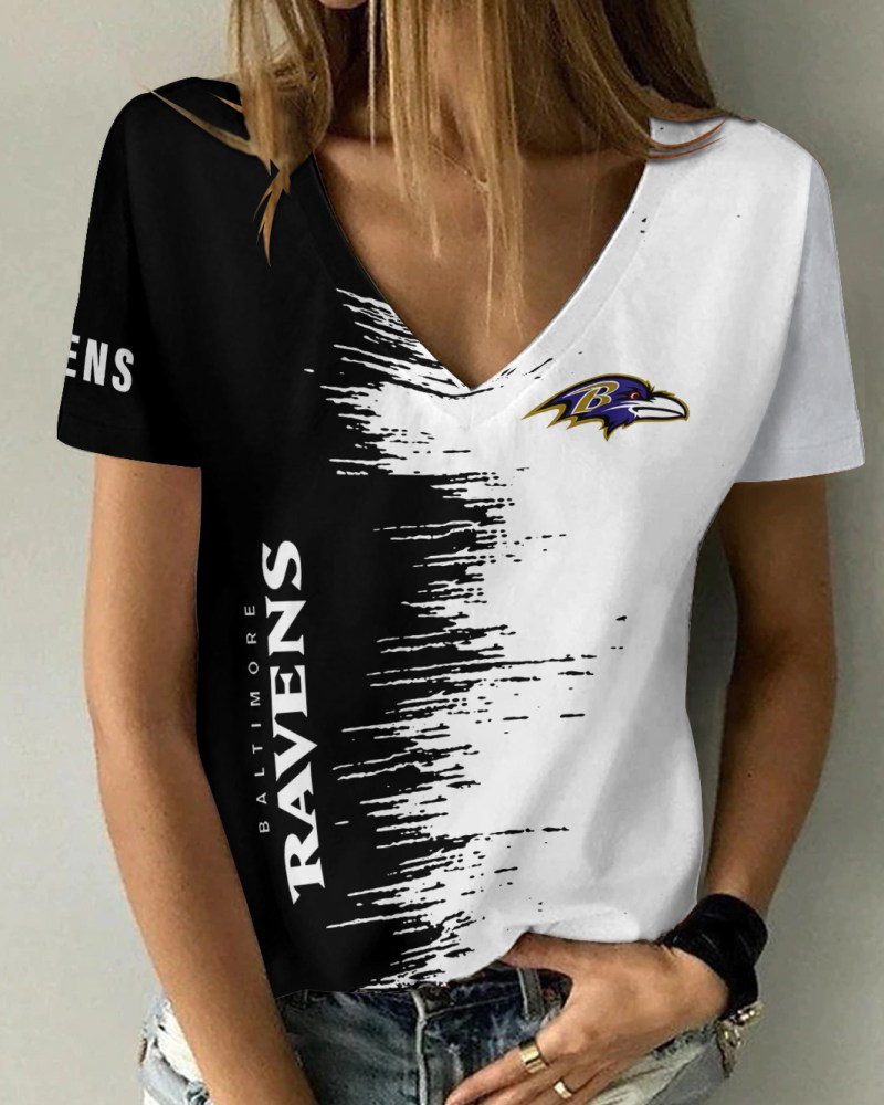 Close-up of Baltimore Ravens Summer V-neck T-shirt