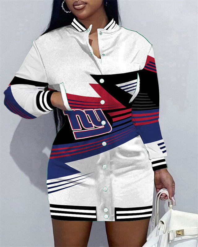 New York Giants Women Button Down Jacket Dress