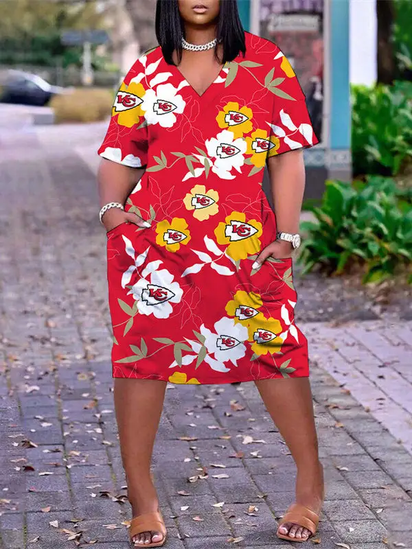 Kansas City Chiefs V-neck Casual Pocket Dress