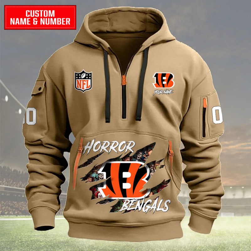 Cincinnati Bengals Quarter Zip Hoodie Khaki
