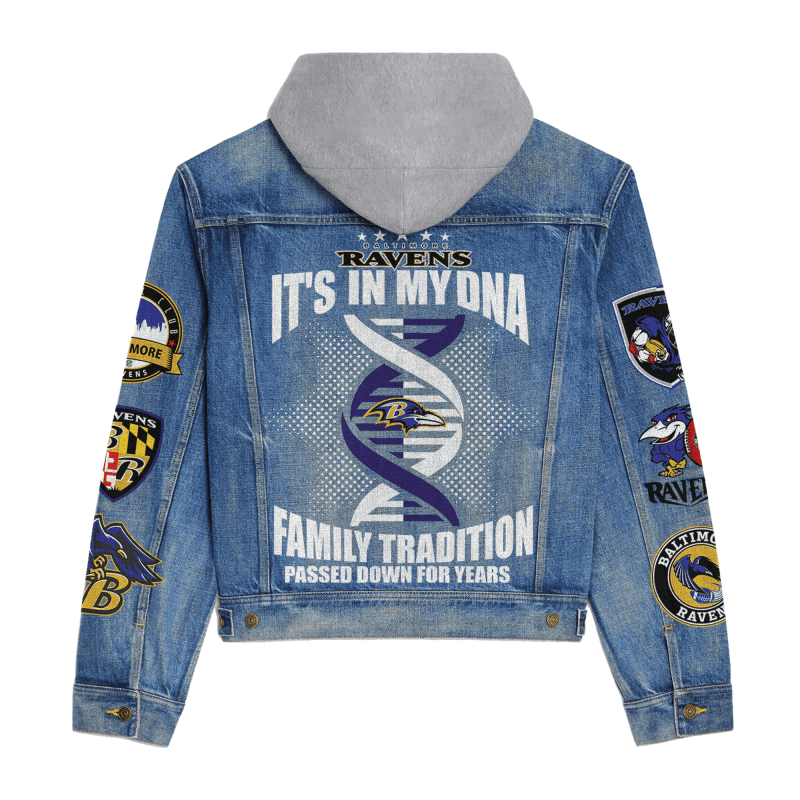 Baltimore Ravens Premium Hooded Denim Jacket Design 3
