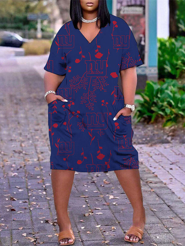 New York Giants V-neck Casual Pocket Dress