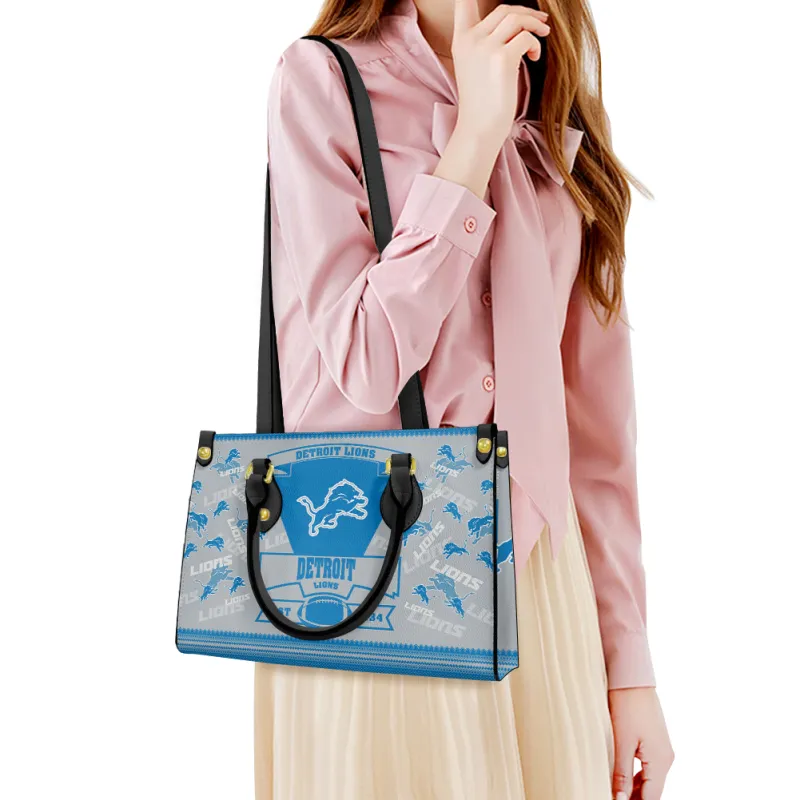 Detroit Lions Personalized Leather Hand Bag Black