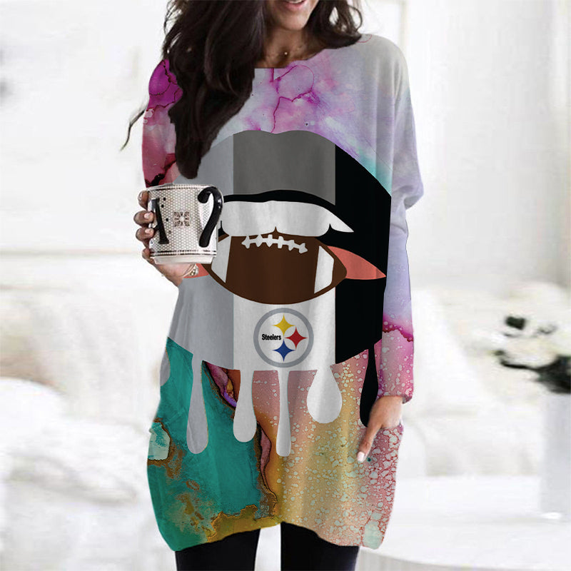 Pittsburgh Steelers Casual Long Sleeve Pocket Dress