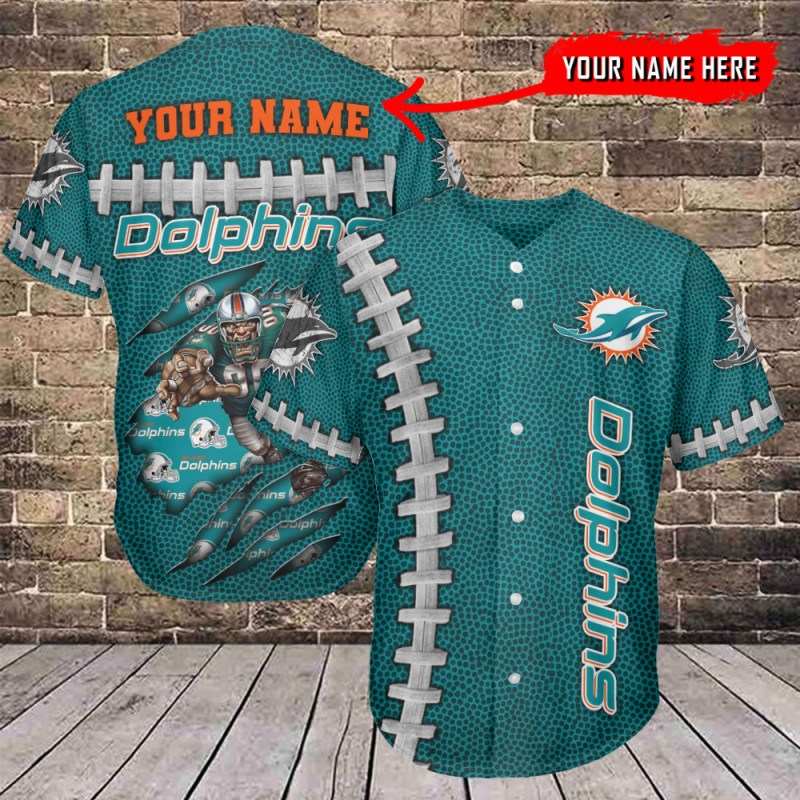 Miami Dolphins Personalized Baseball Jersey
