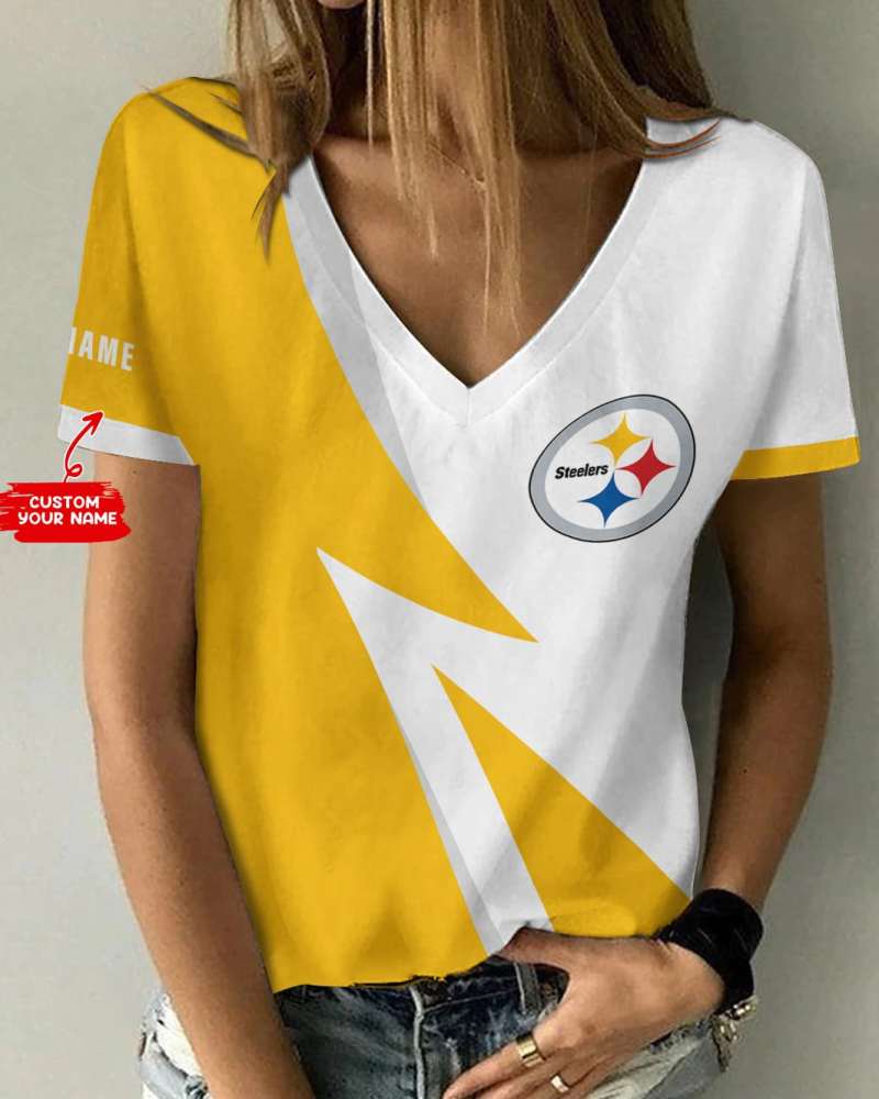 Pittsburgh Steelers Personalized V-neck Women T-shirt
