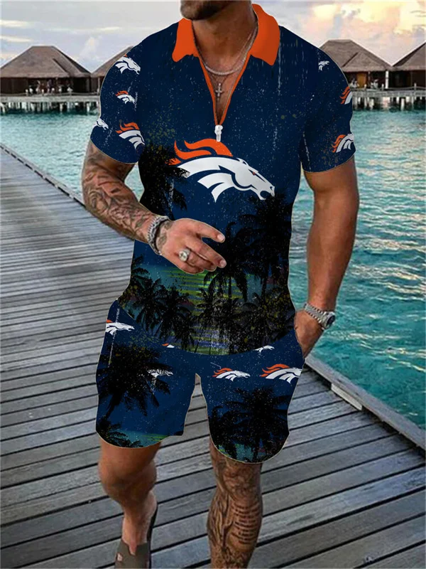 Denver Broncos Zip Polo Shirt and Shorts