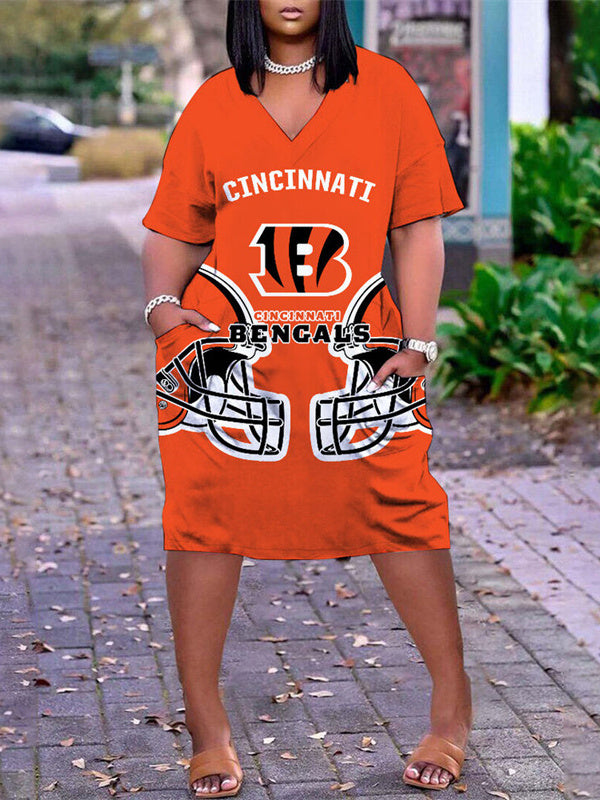 Cincinnati Bengals V-neck Casual Pocket Dress