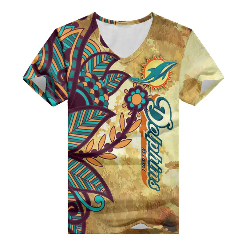 Miami Dolphins Summer V-neck Women T-shirt Side View