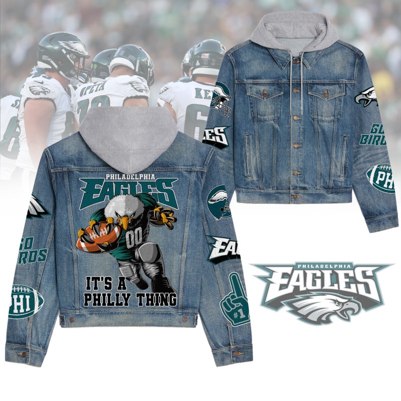 Philadelphia Eagles Hooded Denim Jacket Front View