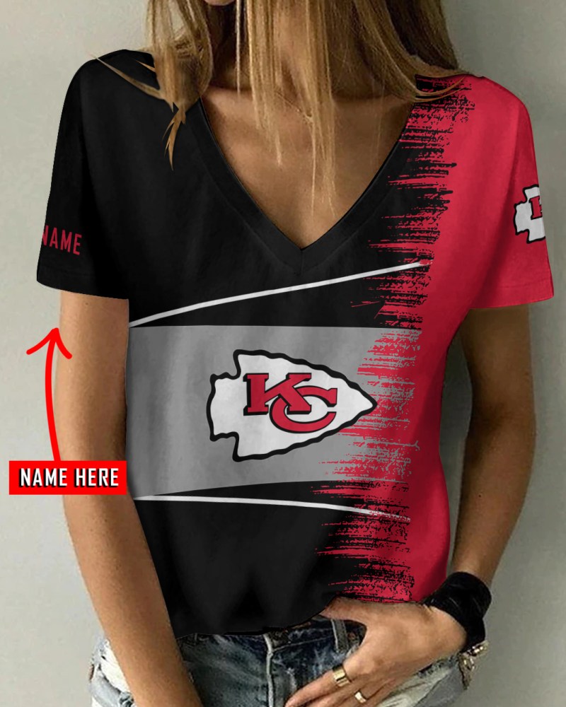 Kansas City Chiefs Personalized V-neck Women T-shirt