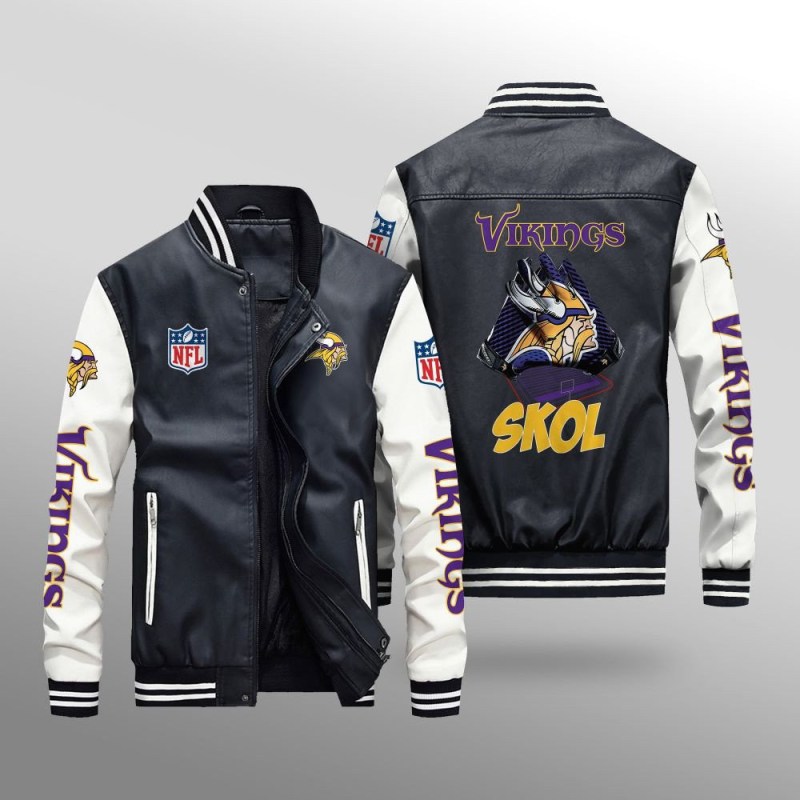 Minnesota Vikings Leather Bomber Jacket Front