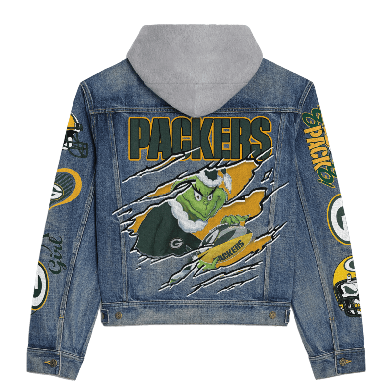 Green Bay Packers Hooded Denim Jacket in Use