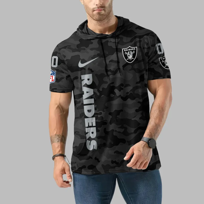 Las Vegas Raiders Personalized Camo Short Sleeve Hoodie Front View