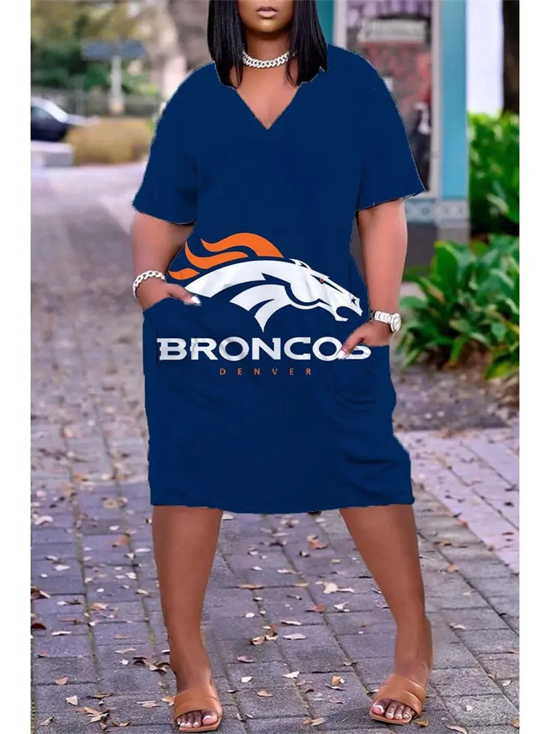 Denver Broncos V-neck Casual Pocket Dress