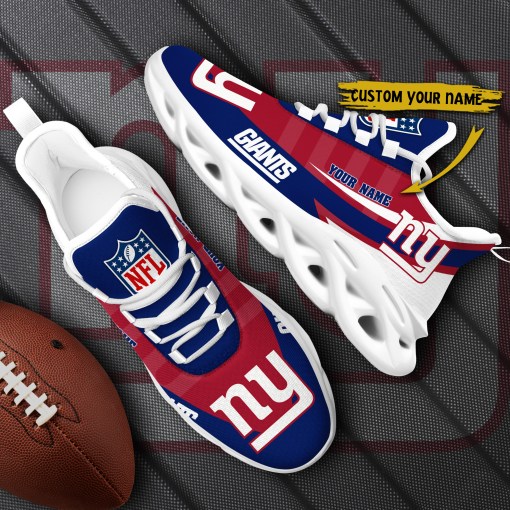 New York Giants Personalized Yezy Running Sneakers Back View