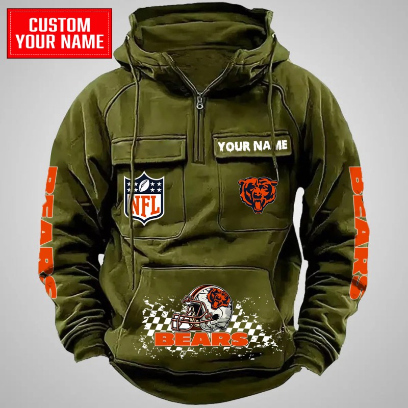 Chicago Bears Multi-Pockets Zip Hoodie - Green