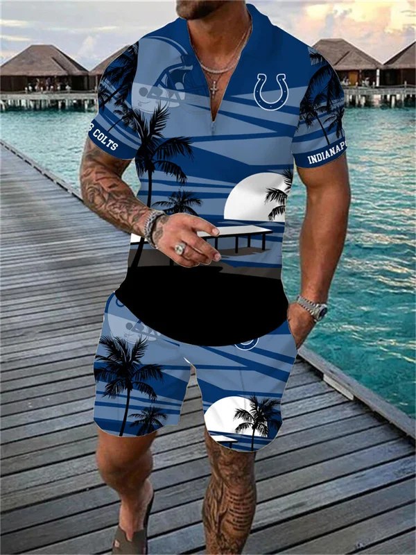 Indianapolis Colts Zip Polo Shirt and Shorts