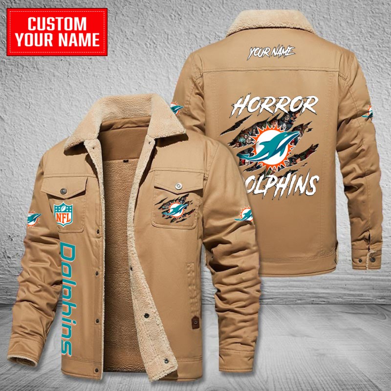Miami Dolphins Winter Fleece Bomber Jacket - Coffee