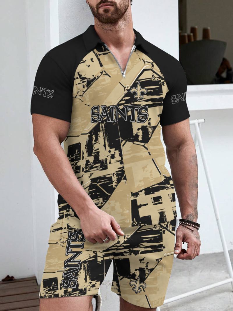 New Orleans Saints Limited Edition ZIP Polo Shirt And Shorts Two-Piece Suit