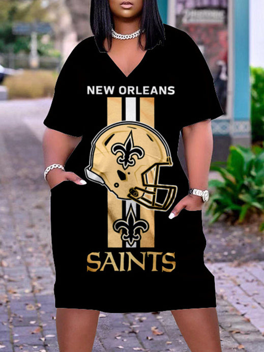 New Orleans Saints V-neck Casual Pocket Dress