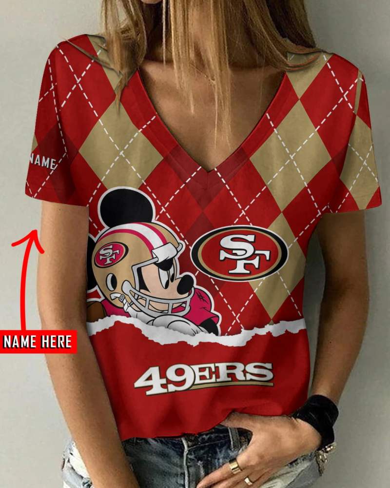 San Francisco 49ers Personalized Summer V-neck T-shirt Front