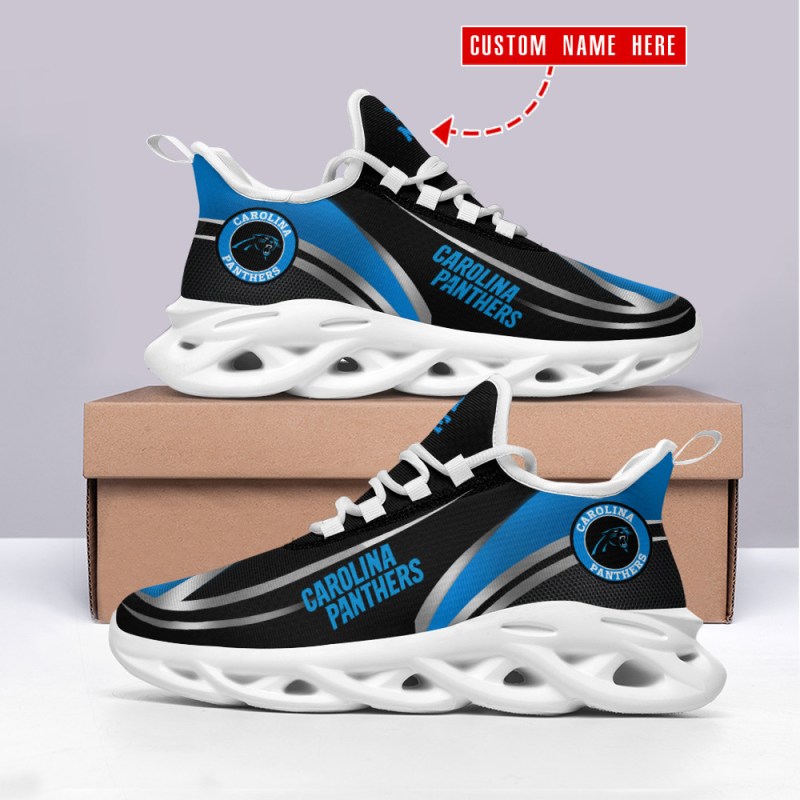 Carolina Panthers Personalized Yezy Running Sneakers Back View