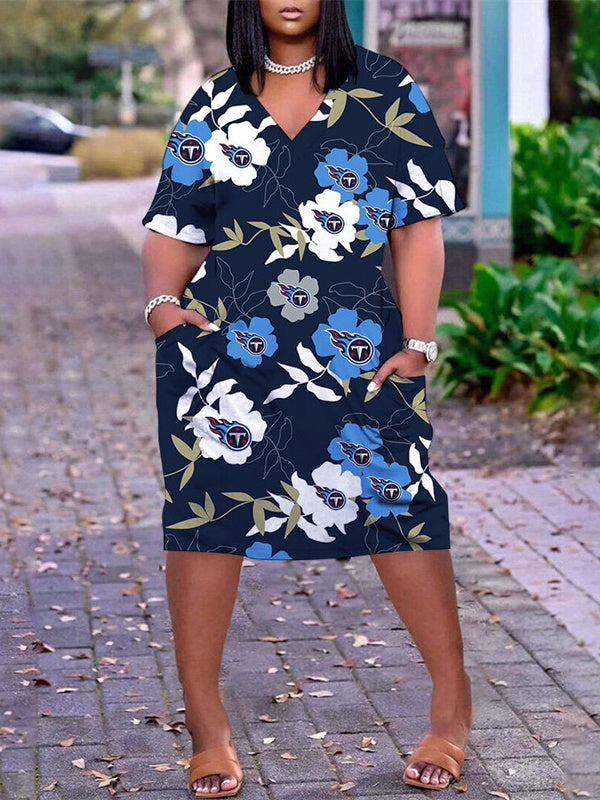 Tennessee Titans V-neck Casual Pocket Dress