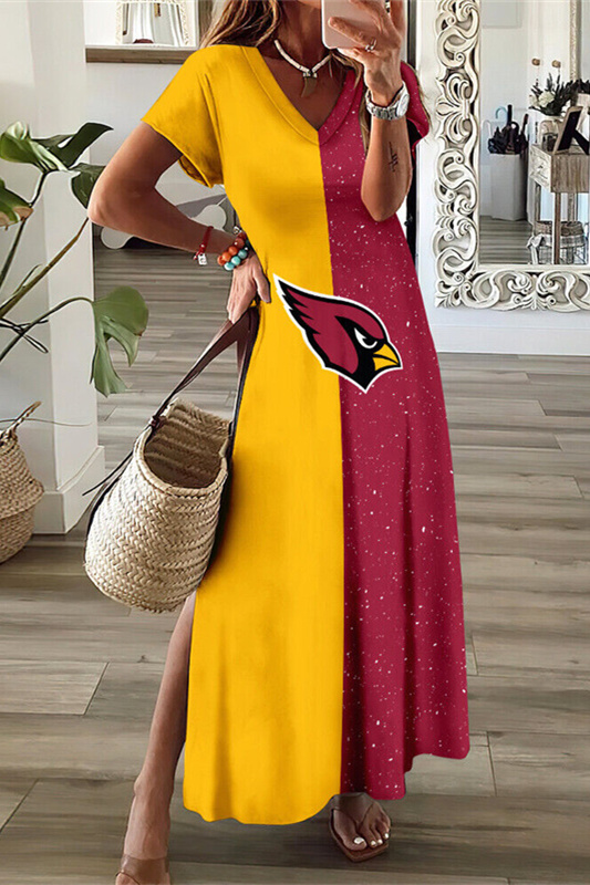 Arizona Cardinals V-Neck Side Slit Long Dress