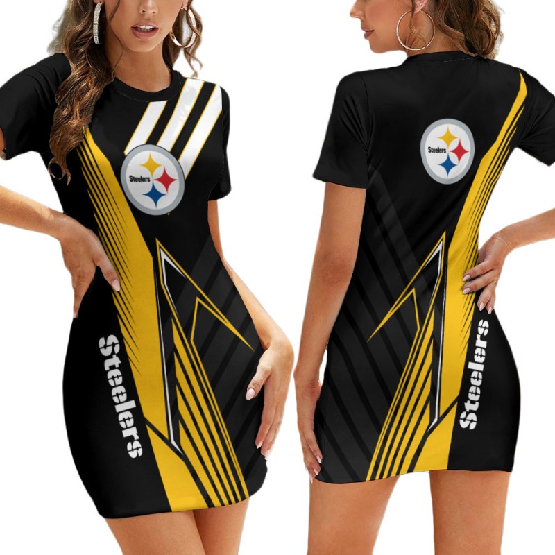 Pittsburgh Steelers Casual Short Sleeve Bodycon Mini Dress
